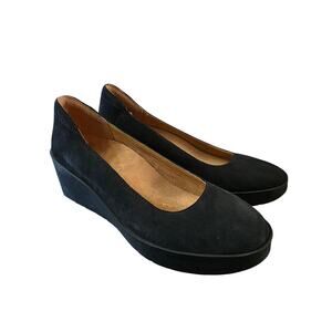 Vionic Sereno Black Nubuck Leather Wedges Size 8.5